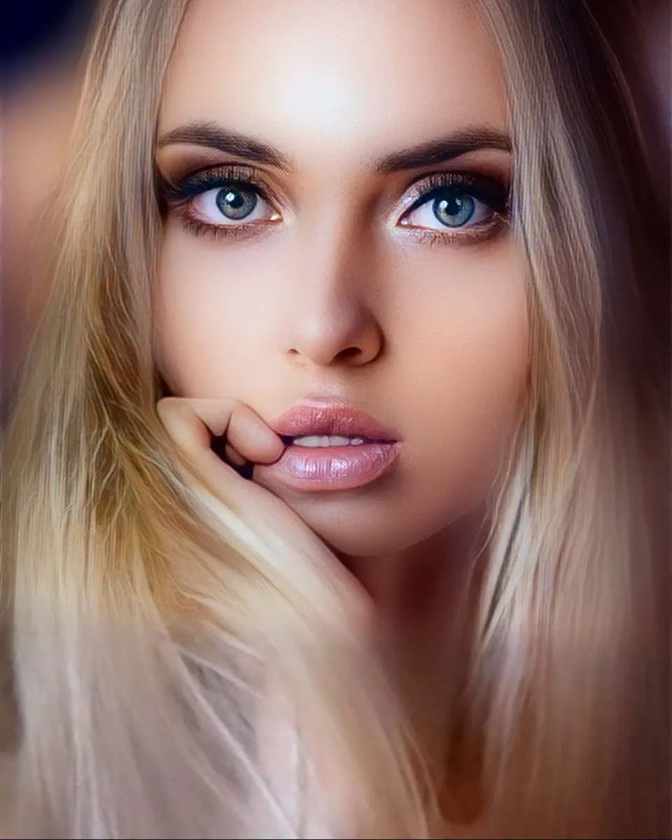 Close beauty portrait of Paula Maria Rosalia with blue eye focus
