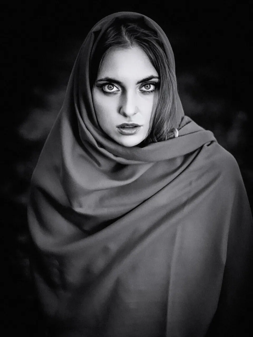 Paula Maria Rosalia in a monochrome scarf beauty portrait
